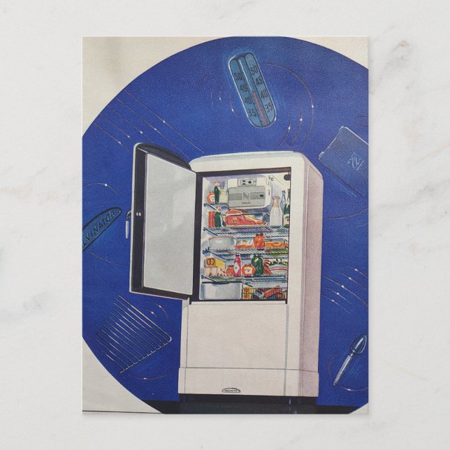 A 1930s era refrigerator ad postcard (Front)