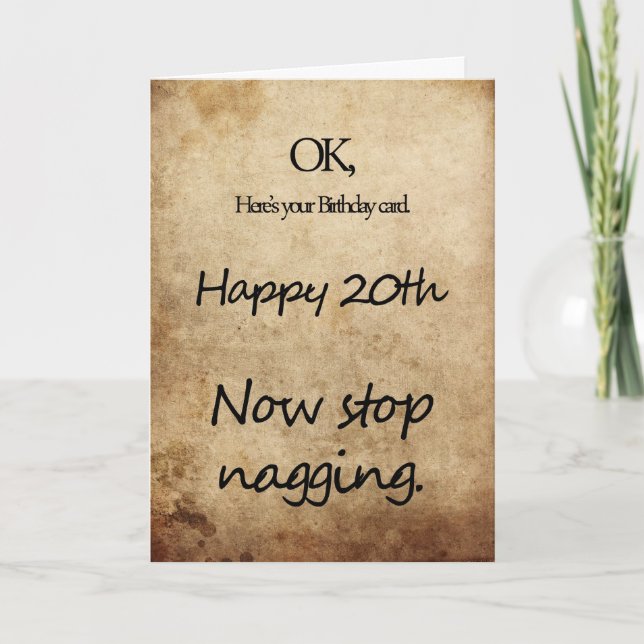 A 20th birthday for a nag card (Front)