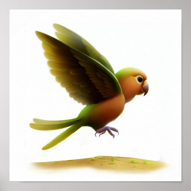 A 3D Rendered Image of a Cute Bronze-winged parrot Poster (Front)