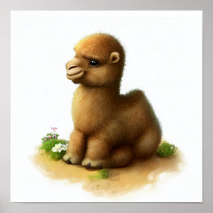 A 3D Rendered Watercolor Image of a Bactrian Camel Poster