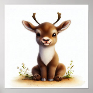 A 3D Rendered Watercolor Image of a Caribou Poster