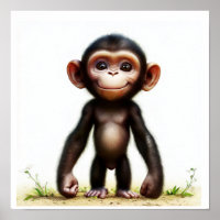 A 3D Rendered Watercolor Image of a Chimpanzee