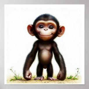 A 3D Rendered Watercolor Image of a Chimpanzee Poster