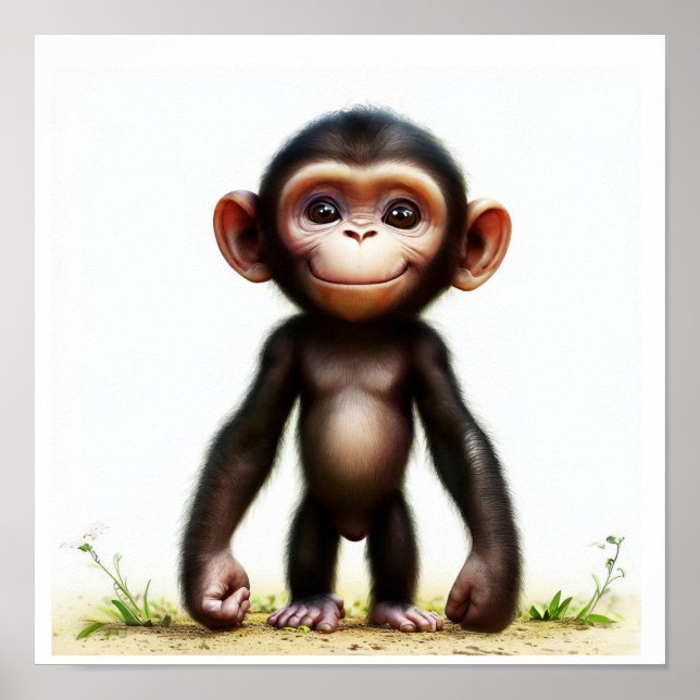 A 3D Rendered Watercolor Image of a Chimpanzee Poster (Front)