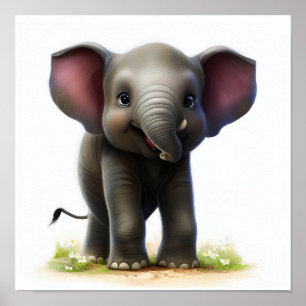 A 3D Rendered Watercolor Painting of an Elephant Poster