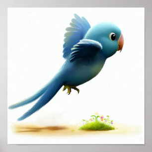 A 3D Watercolor Image of a Blue-Headed Parrot Poster