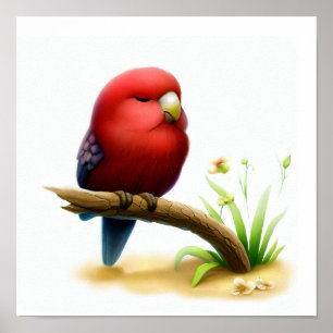 A 3D Watercolor Image of a Young Crimson Rosella Poster