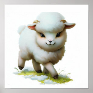 A 3D Watercolor Image of a Young Dall Sheep Poster