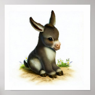 A 3D Watercolor Image of a Young Donkey Poster