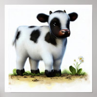 A 3D Watercolor Image of a Young Holstein Cow