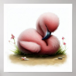 A 3D Watercolor Painting of a Cute Flamingo Poster