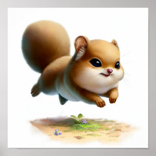 A 3D Watercolor Painting of a Cute Flying Squirrel Poster