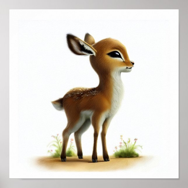 A 3D Watercolor Painting of a Cute Gazelle Poster (Front)