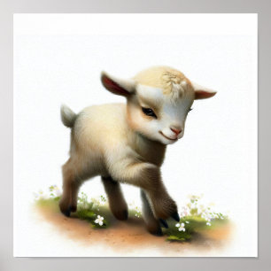 A 3D Watercolor Painting of a Cute Goat Poster