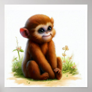 A 3D Watercolor Painting of a Cute Howler Monkey Poster