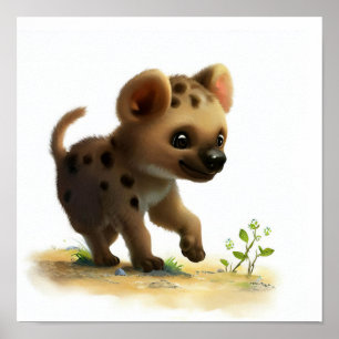 A 3D Watercolor Painting of a Cute Hyena Poster
