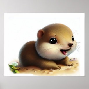 A 3D Watercolor Painting of a Cute Young Gopher Poster