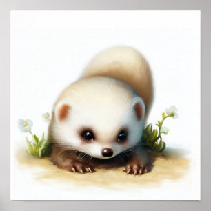 A 3D Watercolor Painting of a Eurasian Ermine Poster