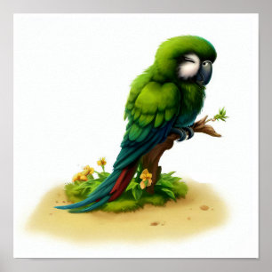 A 3D Watercolor Painting of a Great Green Macaw Poster