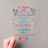 A 4th of july wedding invitation in flag colours