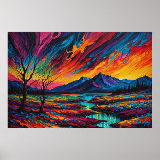 A Abstract painting of a sunset Poster