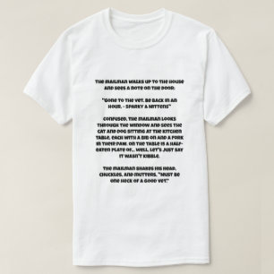 A AI joke about Cat and dog eating a human T-Shirt