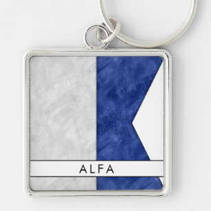 A Alfa / Alpha Nautical Signal Flag + Your Name Key Ring