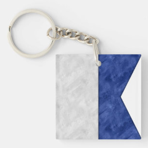 A Alfa / Alpha Watercolor Nautical Signal Maritime Key Ring