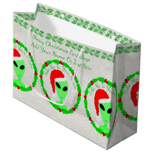 A Alien Santa Holly Wreath LGM Large Geek Humour Gift Bag