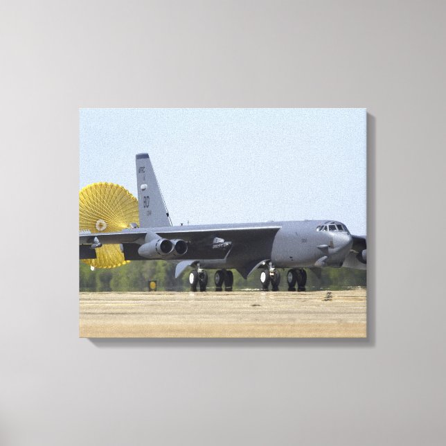 A B-52 Stratofortress deploys its drag chute Canvas Print (Front)