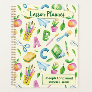 A B C School Watercolor Lesson Personalised Planner