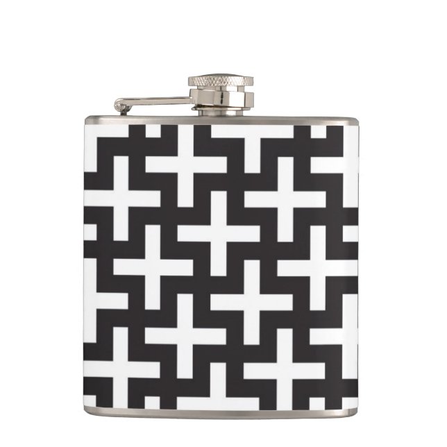 A b&w patterns made with 'plus' sign hip flask (Front)