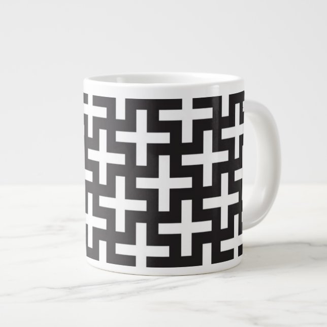 A b&w patterns made with 'plus' sign large coffee mug (Front Right)