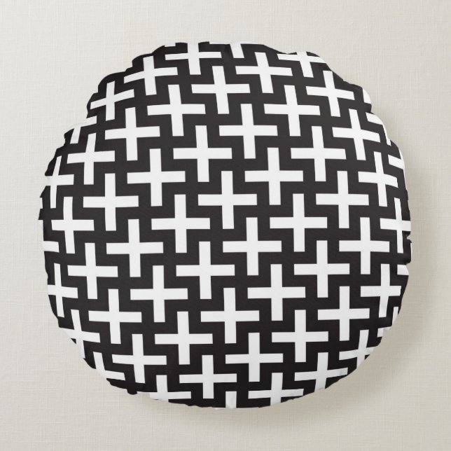 A b&w patterns made with 'plus' sign round cushion (Front)