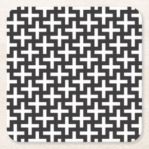 A b&w patterns made with 'plus' sign square paper coaster