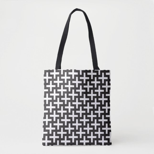 A b&w patterns made with 'plus' sign tote bag (Front)