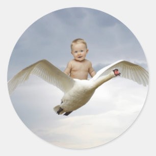 A baby and the swan sky classic round sticker