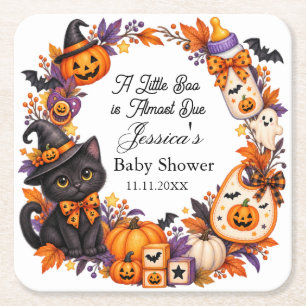 A Baby Boo is Almost Due Halloween Baby Shower Square Paper Coaster