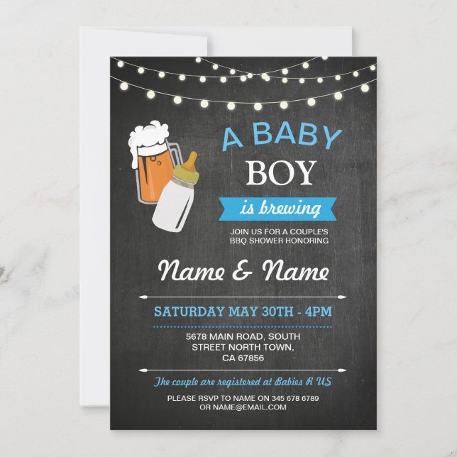 A Baby Boy Brewing Shower Beers Blue Chalk Invite (Front)