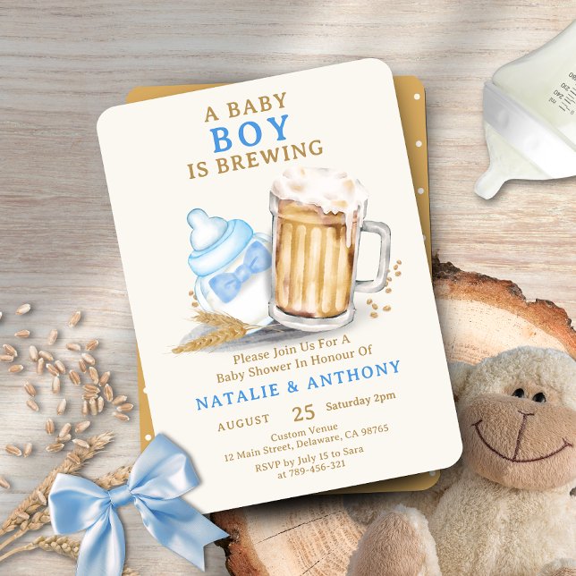 A Baby Boy is Brewing Blue Bow Tie Baby Shower Invitation (A Baby Boy is Brewing Blue Bow Tie Baby Shower Invitation)