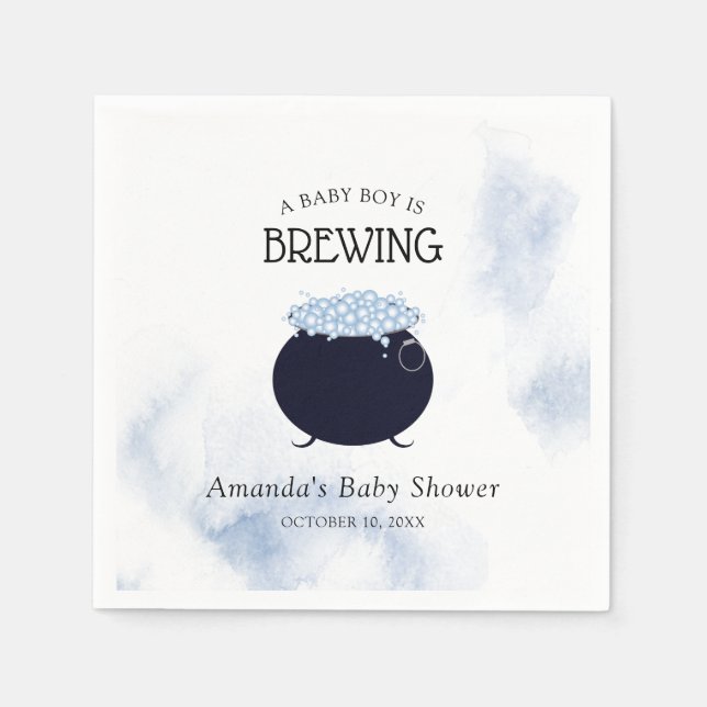A Baby Boy Is Brewing Halloween Baby Shower Napkin (Front)