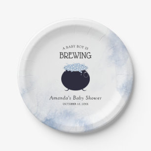A Baby Boy Is Brewing Halloween Baby Shower Paper Plate