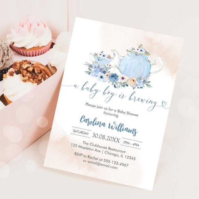A Baby Boy Is Brewing Tea Party Baby Shower  Invitation (Creator Uploaded)