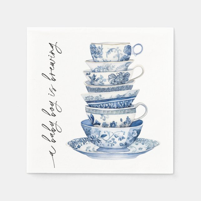 A Baby Boy is Brewing Tea Party Baby Shower Napkin (Front)