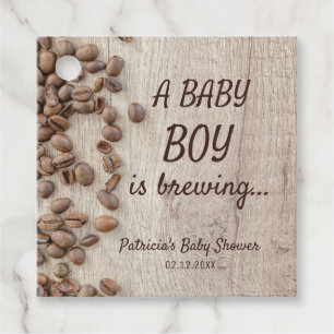 A Baby Boy Is Brewing Wood & Coffee Baby Shower Favour Tags