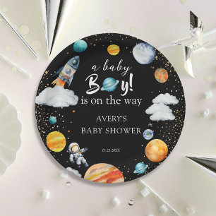 A Baby Boy Is On The Way Space Baby Shower Paper Plate