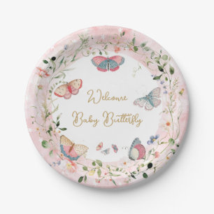 A Baby Butterfly Is On Her Way Baby Shower Paper Plate