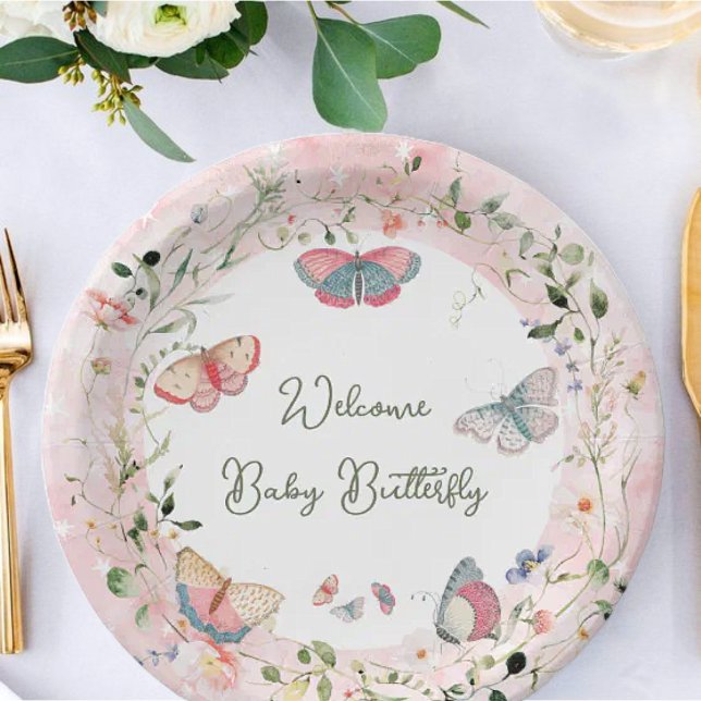 A Baby Butterfly Is On Her Way Baby Shower Paper Plate (Creator Uploaded)