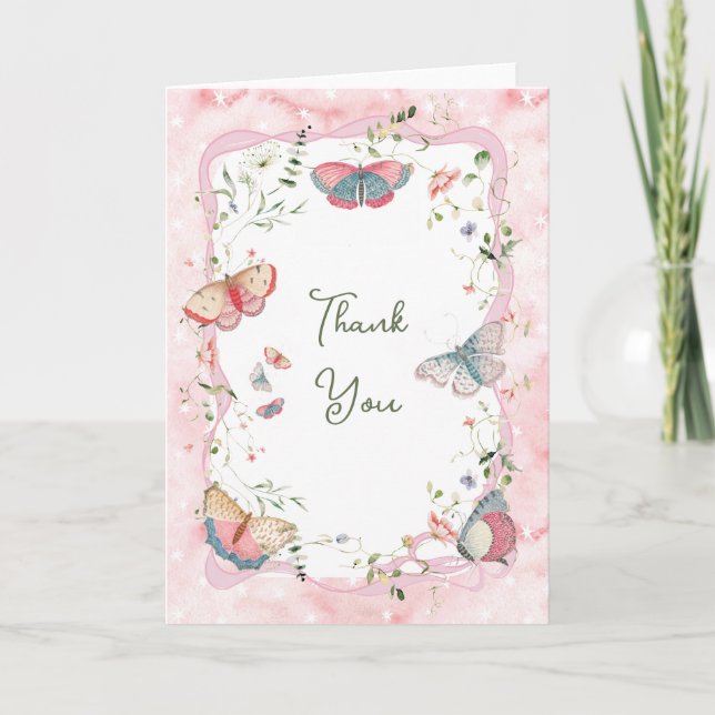 A Baby Butterfly Is On Her Way Baby Shower Thank You Card (Front)