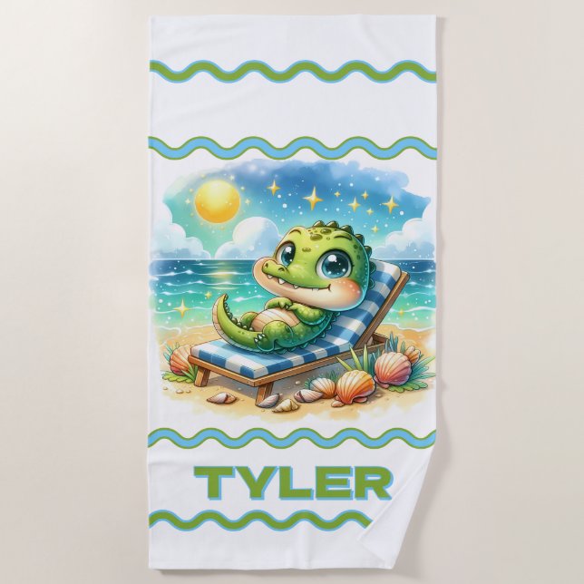 A Baby Croc’s Sunny Escape Personalised  Beach Towel (Front)